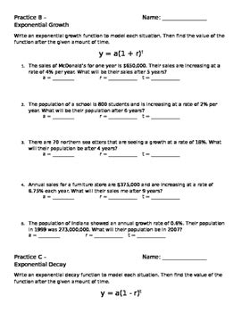 exponential growth and decay worksheet